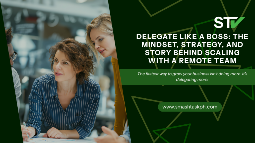 Business owner leading a remote team through effective delegation, collaboration, and strategic growth planning.