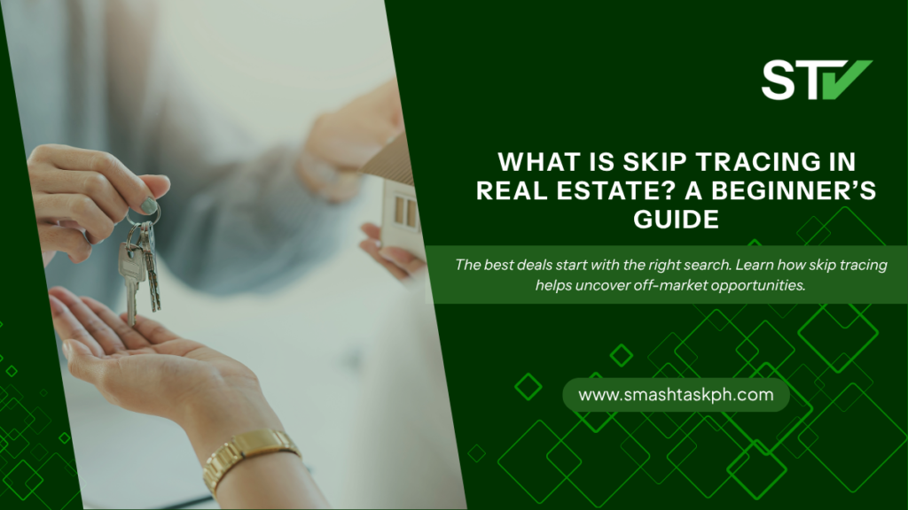 Person researching property owner information using skip tracing tools for real estate investing.